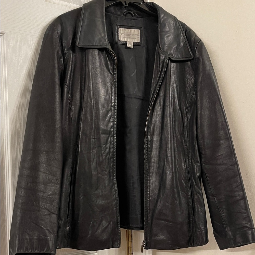 Worthington Black Leather Jacket with Label Detail